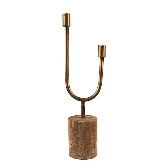 Asymmetrical Wood &#x26; Metal Candle Holder